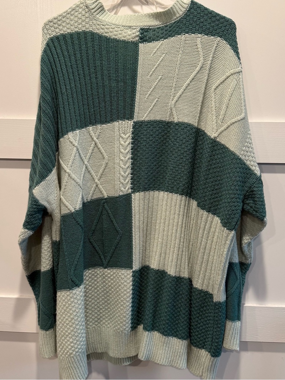 Rue+ Patchwork Crewneck Sweater in Mint & Teal